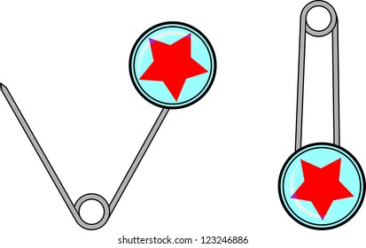 open and closed safety pin, vector illustration
