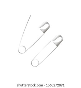 Open and closed safety pin.3d vector illustration.