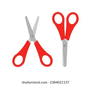 Open and closed scissors for cutting paper flat illustration isolated on white background