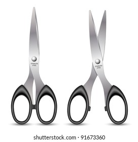 Open and closed scissors on a white background. Vector illustration