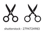 Open and closed scissors vector icons for tailoring cutting tool and barber shop logo design