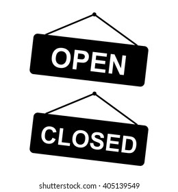 Open and Closed sign board hanging. Vector icon