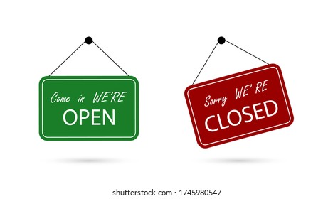Open and closed sign board, isolated. Vector illustration