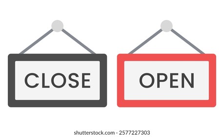 Open and closed sign board vector icon set isolated on white background.