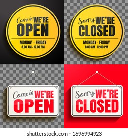 Open closed sign, isolated minimal flat design, vector illustration.