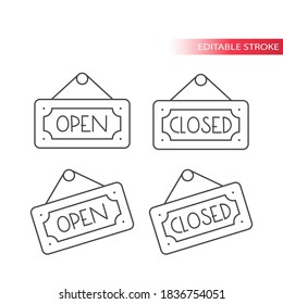 Open and closed sign line vector icon. Store board door notice symbol, outline, editable stroke.