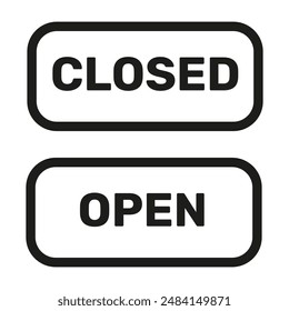 Open and closed sign on the door, glass, window. Door sign, shop, bar. Black sign on a white background. Vector