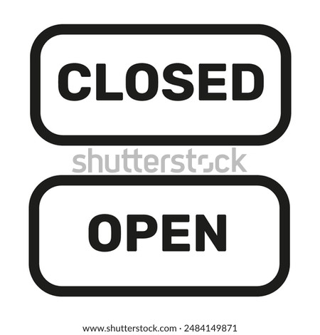 Open and closed sign on the door, glass, window. Door sign, shop, bar. Black sign on a white background. Vector