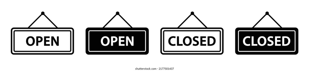 Open and closed sign set icon, vector illustration