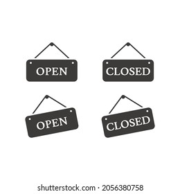 Open and closed sign vector icon. Store board door notice symbol.