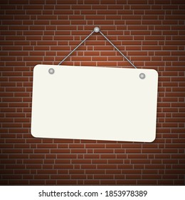 Open, closed sign. White sign with shadow isolated on brick background.