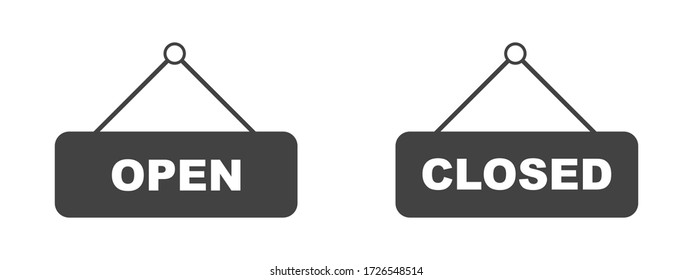 open or closed in a signboard with a rope isolated on a white background. Vector illustration