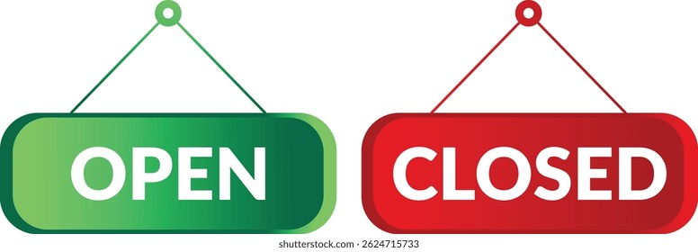 open and closed signboards vintage door sign for ,restaurant, bar or retail store. Announcement banner, information signage for business or service. Vector illustration