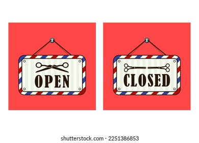 Open and closed signs barbershop banner plat design for banner, label, badge, business, store, marketplace, and more