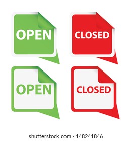 Open And Closed Signs Board, Isolated On White Background, Vector Illustration 