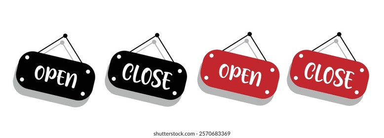 open and closed signs hanging icon vector door welcome sign for store cafes label outline symbol illustration