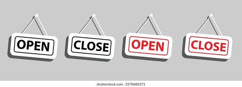 open and closed signs hanging icon vector door welcome sign for store cafes label outline symbol illustration