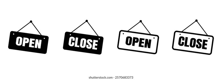 open and closed signs hanging icon vector door welcome sign for store cafes label outline symbol illustration