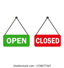 Open and closed signs on white