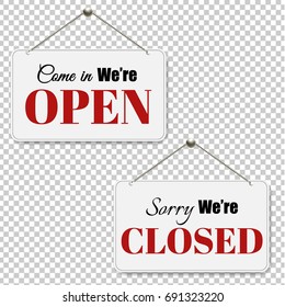 Open And Closed Signs Set Transparent Background, With Gradient Mesh, Vector Illustration