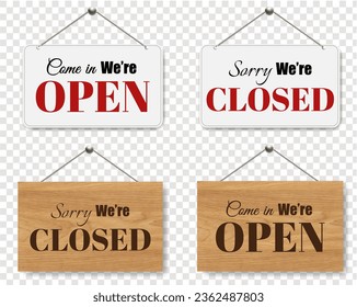 Open And Closed Signs Set White Background With Gradient Mesh, Vector Illustration