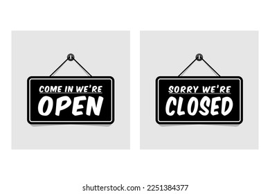 Open and closed signs store information vector design for banner, label, badge, business, store, marketplace, and more