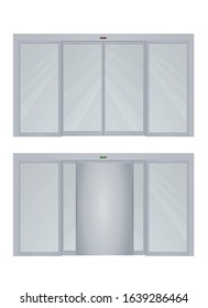 Open and closed sliding door. vector