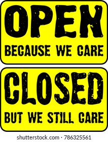 Open and closed store signs isolated on a white background. All text is original vector.