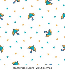 Open and closed umbrella. Seamless pattern. Autum or spring season. Protection of rain. Hand drawn style. Vector drawing. Design ornaments.