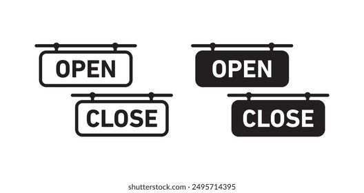 Open and closed vector sign set in black color.