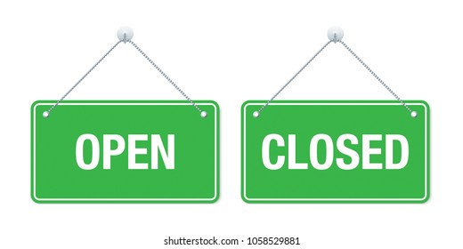 Open and closed vector signs isolated on a white background.