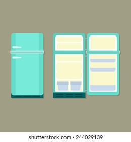 open and closed vintage refrigerator