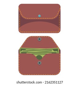 Open and closed wallet with money vector cartoon illustration isolated on a white background.