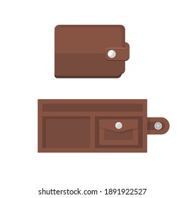 Open and closed wallet. Vector illustration flat design. Isolated on white background.