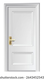 Open and closed white entrance realistic door isolated on white background