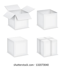 Open and closed white paper boxes on white background, vector eps10 illustration