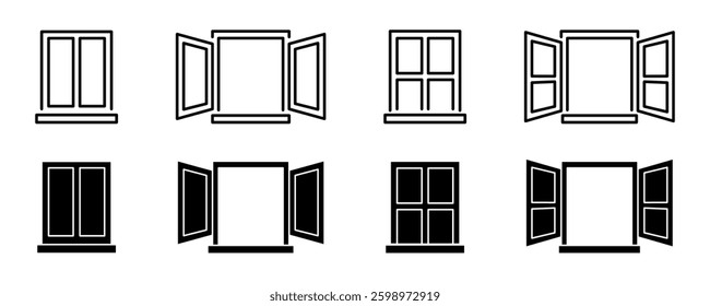 Open and closed windows. Building element symbols