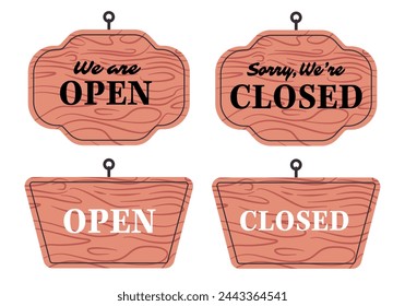 open closed wooden sign board store front tag 