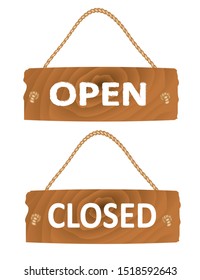 Open and closed wooden sign. vector