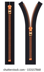 Open and closed zipper realistic  vector illustration