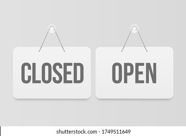 Open and closes signs, white hanging door signage