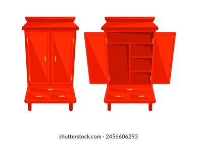 Open and closet wardrobe. Modern soft furniture. Cabinets for bedroom interior.