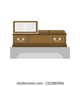 Open coffin color vector icon. Flat design