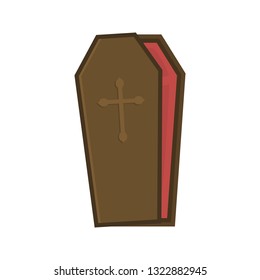 Open coffin color vector icon. Flat design