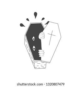 The open coffin. Tattoo. Old school tattoo