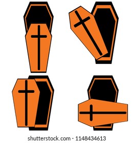 Open coffins for Halloween. Set of Halloween coffins. Vector