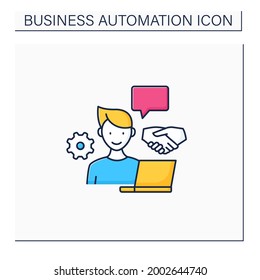 Open collaboration color icon. Open minded person. Interaction participants, create products. Business automation concept.Isolated vector illustration