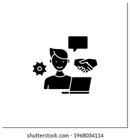 Open collaboration glyph icon. Open minded person. Interaction participants, create products. Business automation concept.Filled flat sign. Isolated silhouette vector illustration