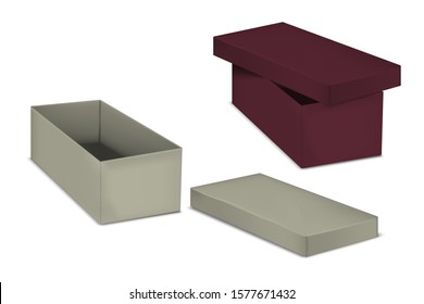 Open color cardboard boxes isolated on white background, vector illustration. Blank rectangular container packaging.