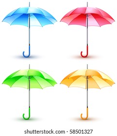 Open color umbrellas isolated on white background, vector illustration